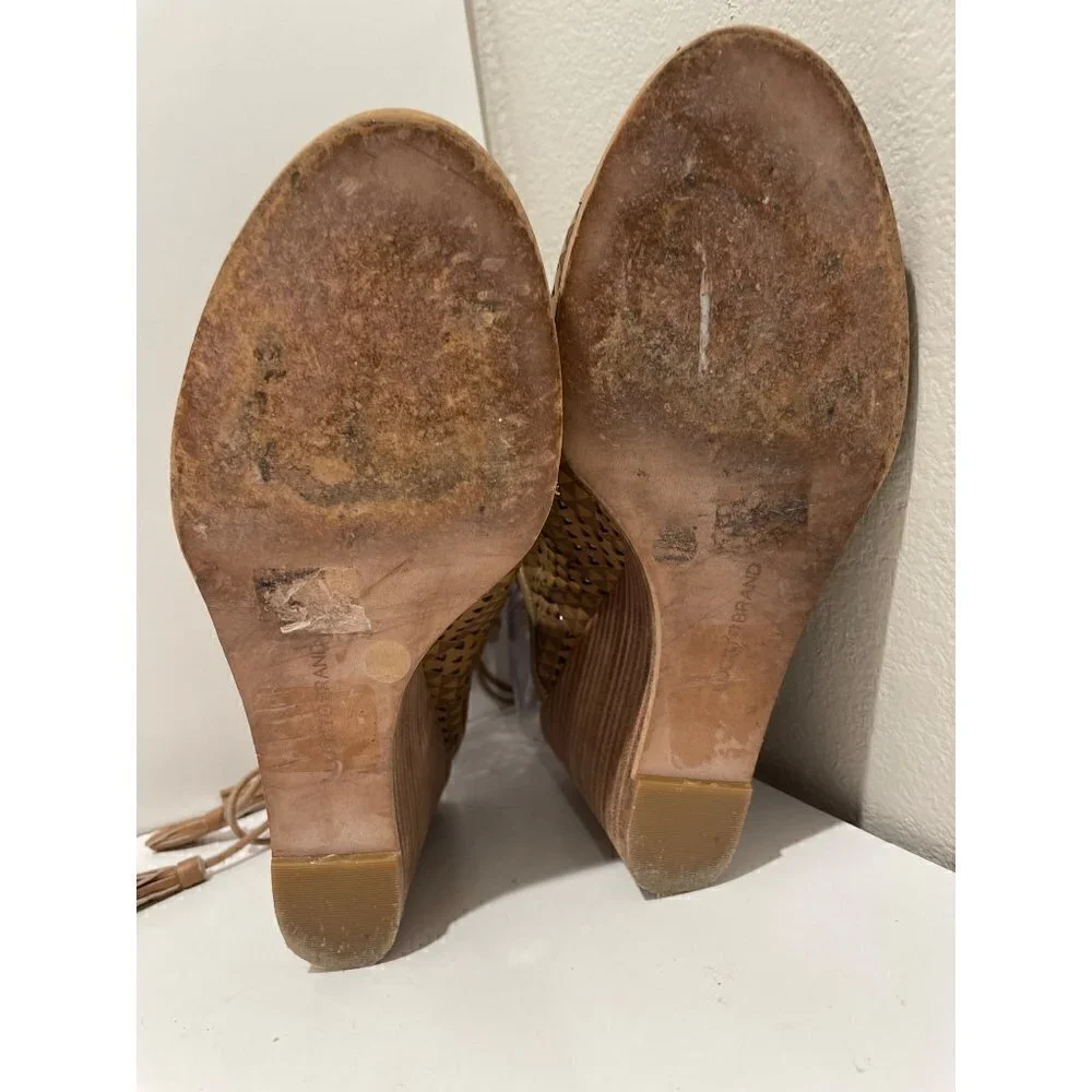 LUCKY BRAND WOMEN'S BROWN TIE RISKEE WEDGE HEELS SANDALS LEATHER SIZE 39/9